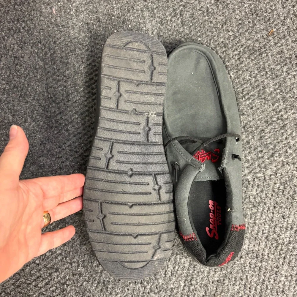 Snap-on Tools Mens Loafers Gray Black Canvas Moc Toe Slip On Shoes Size 9 USA
